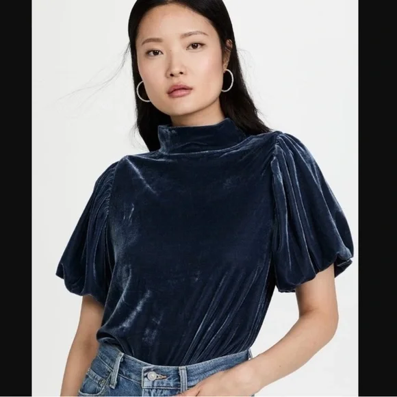 Free People Claudia Velvet Puff Sleeve Blouse - Picture 14 of 15